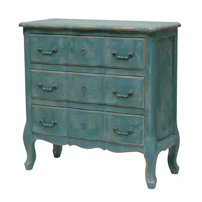 Commode bleue vieillie à 3 tiroirs pour adultes