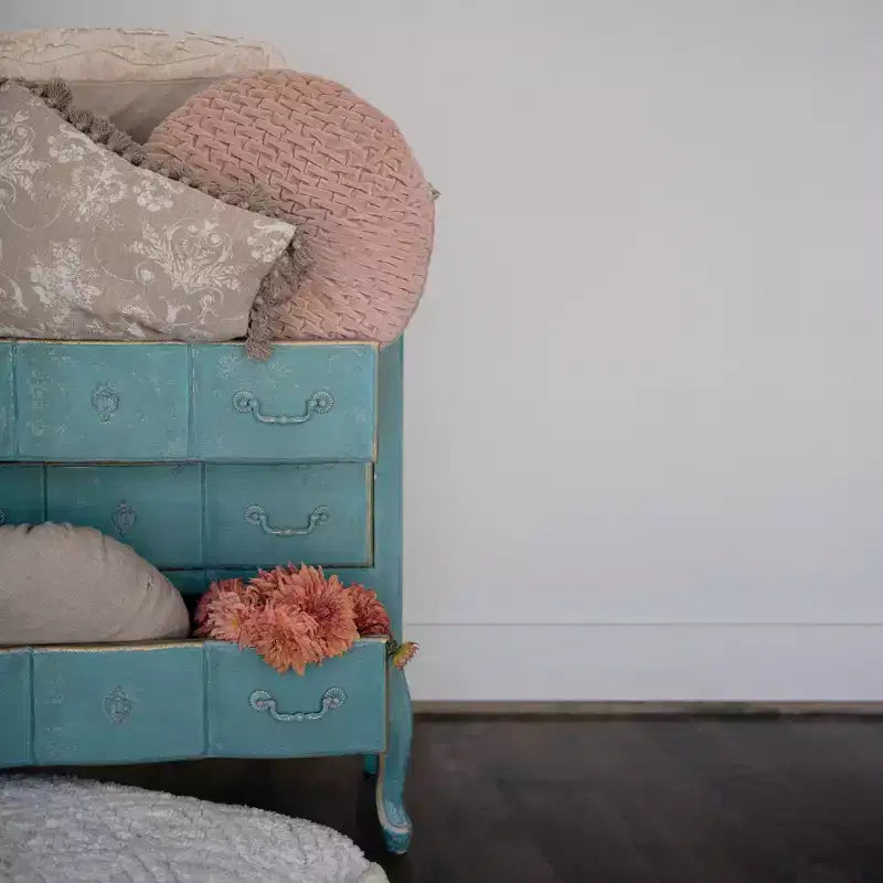 Commode bleue vieillie à 3 tiroirs pour adultes