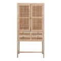 Storied Home Nero 67" Tall Decorative Storage Cabinet Natural: Beechwood & MDF, Fixed Shelf, 2 Drawers