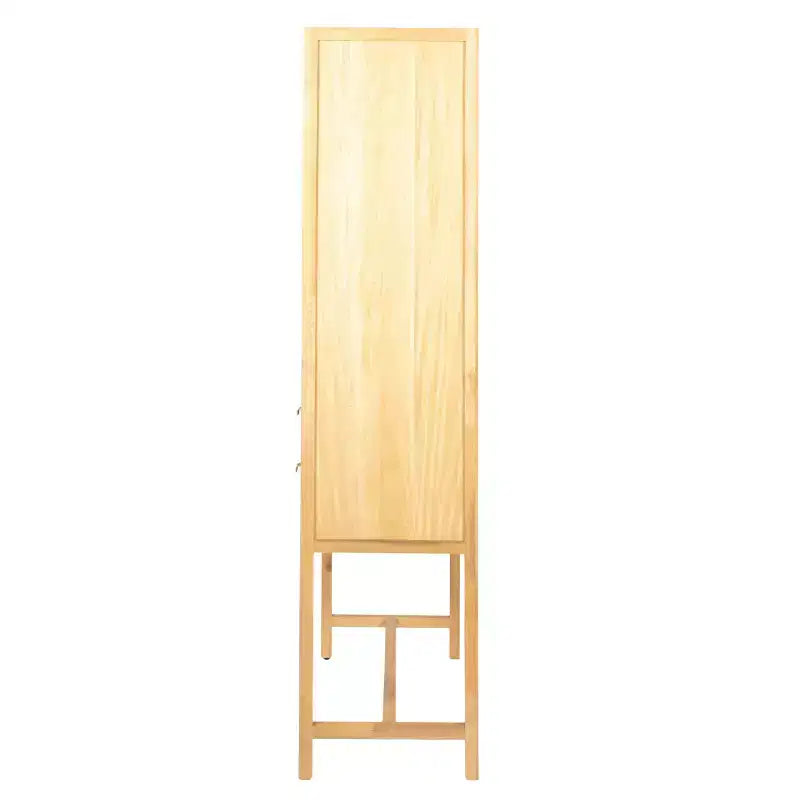 Armoire haute à 2 portes et 2 tiroirs en rotin naturel tressé, assemblage par 1 personne