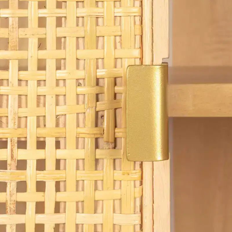 Armoire haute à 2 portes et 2 tiroirs en rotin naturel tressé, assemblage par 1 personne