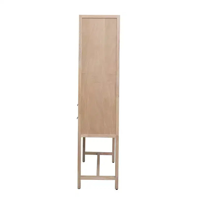 Armoire haute à 2 portes et 2 tiroirs en rotin naturel tressé, assemblage par 1 personne