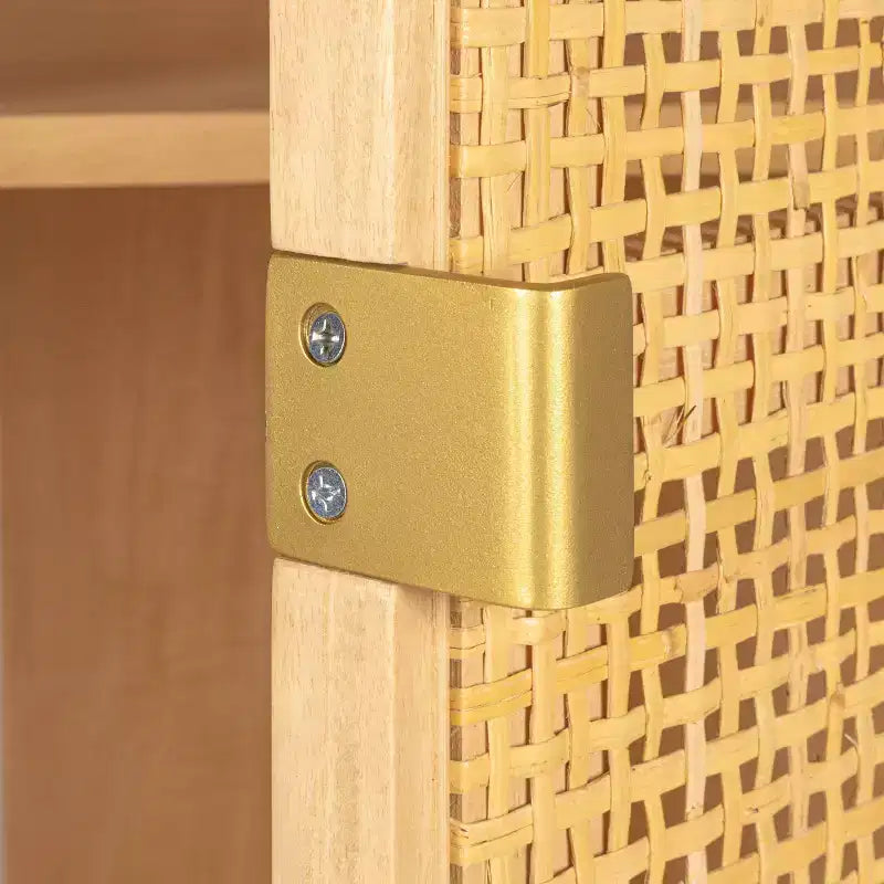 Armoire haute à 2 portes et 2 tiroirs en rotin naturel tressé, assemblage par 1 personne