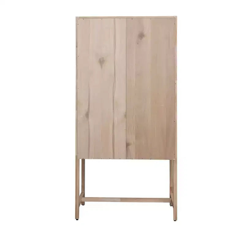 Armoire haute à 2 portes et 2 tiroirs en rotin naturel tressé, assemblage par 1 personne