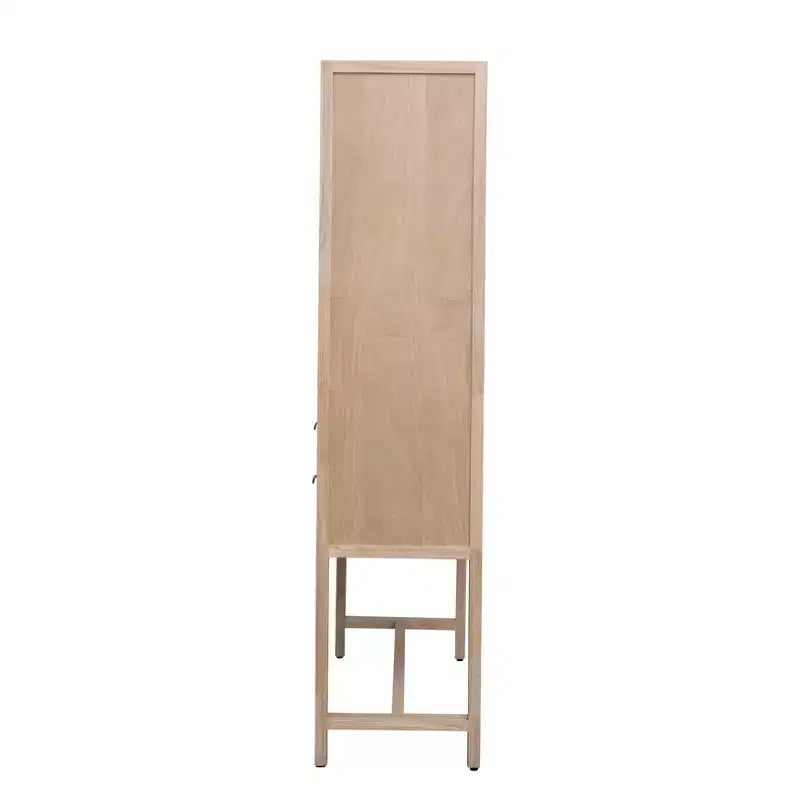 Armoire haute à 2 portes et 2 tiroirs en rotin naturel tressé, assemblage par 1 personne
