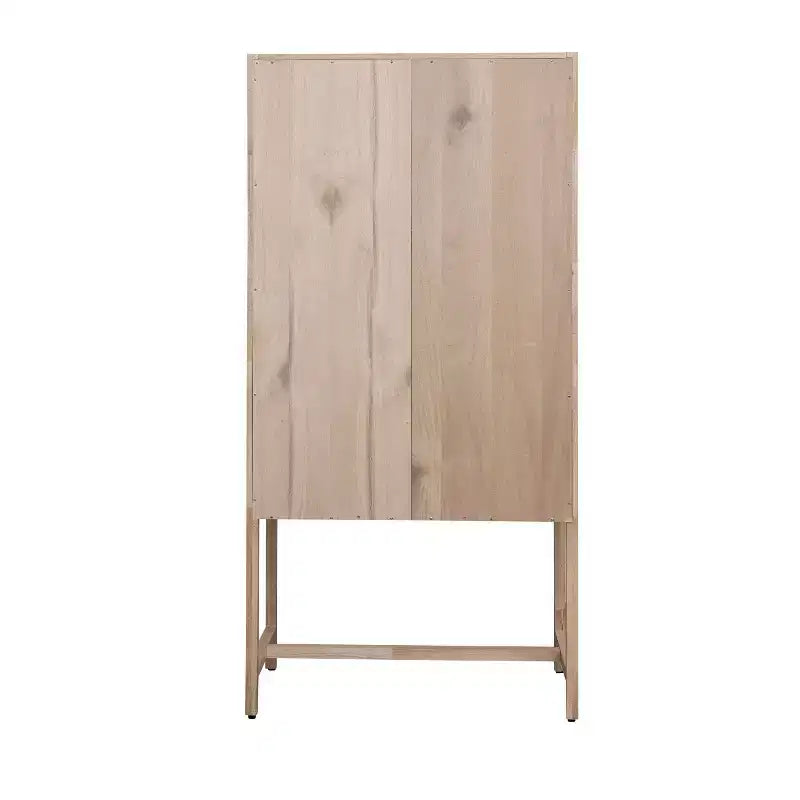 Armoire haute à 2 portes et 2 tiroirs en rotin naturel tressé, assemblage par 1 personne