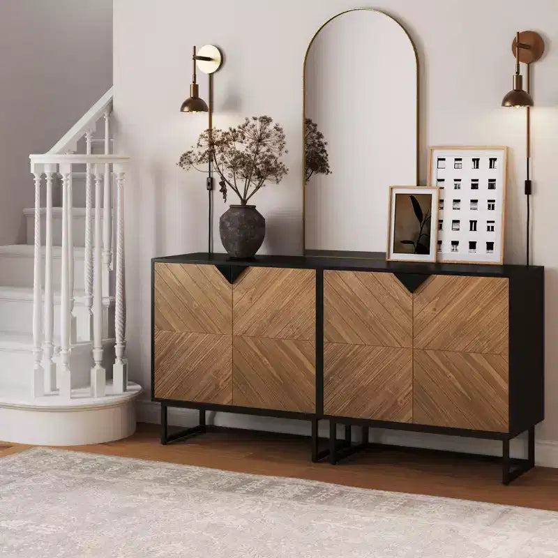 Console en bois noir avec rangement, ensemble de 2