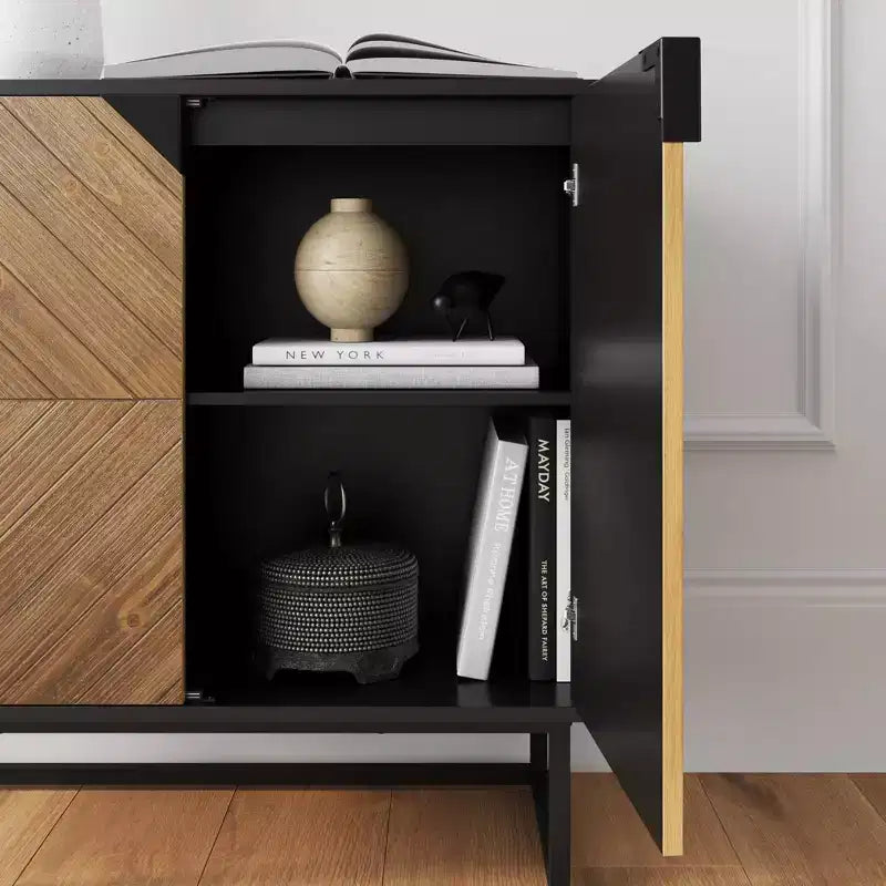 Console en bois noir avec rangement, ensemble de 2