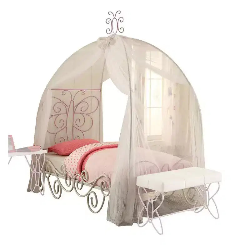 Lit à baldaquin complet blanc et violet clair pour 1 personne