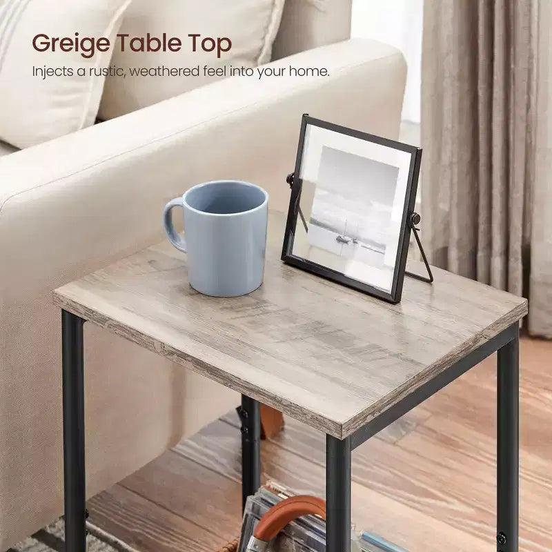 Table d'appoint industrielle étroite à 2 niveaux pour 1 personne, Noir / Greige & Noir / Marron rustique & Noir