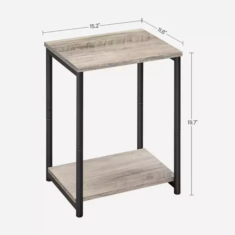 Table d'appoint industrielle étroite à 2 niveaux pour 1 personne, Noir / Greige & Noir / Marron rustique & Noir