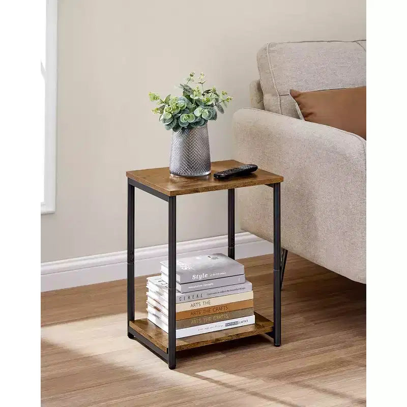Table d'appoint industrielle étroite à 2 niveaux pour 1 personne, Noir / Greige & Noir / Marron rustique & Noir