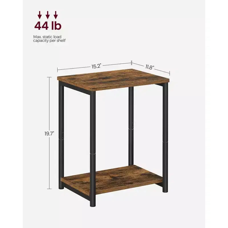 Table d'appoint industrielle étroite à 2 niveaux pour 1 personne, Noir / Greige & Noir / Marron rustique & Noir