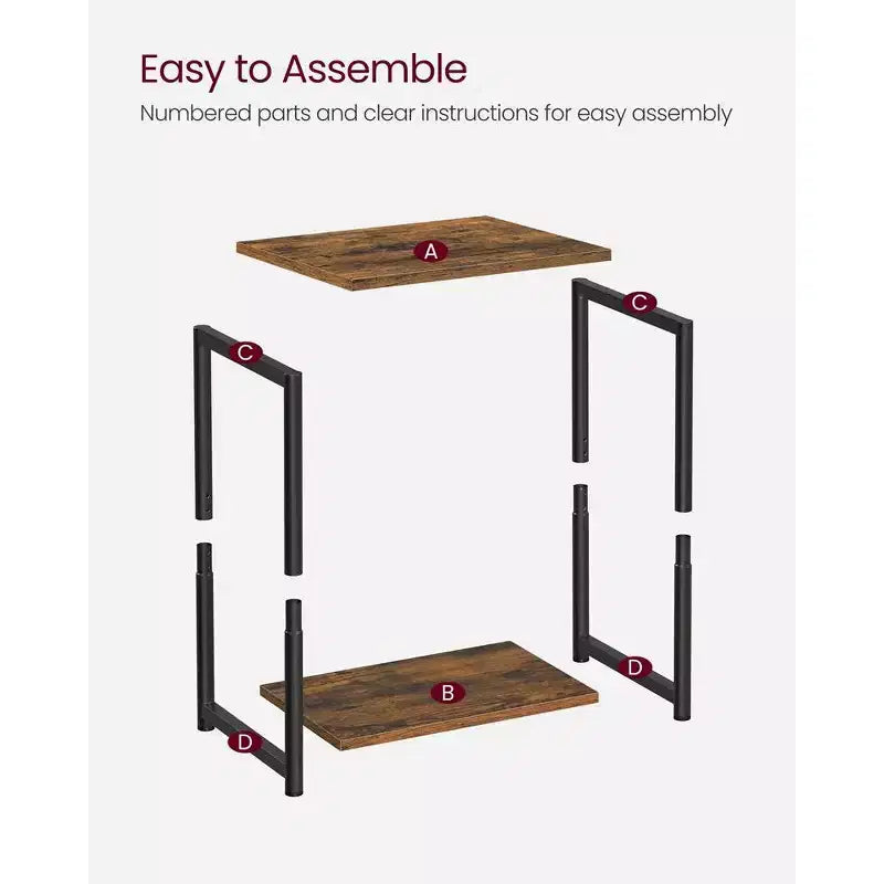 Table d'appoint industrielle étroite à 2 niveaux pour 1 personne, Noir / Greige & Noir / Marron rustique & Noir