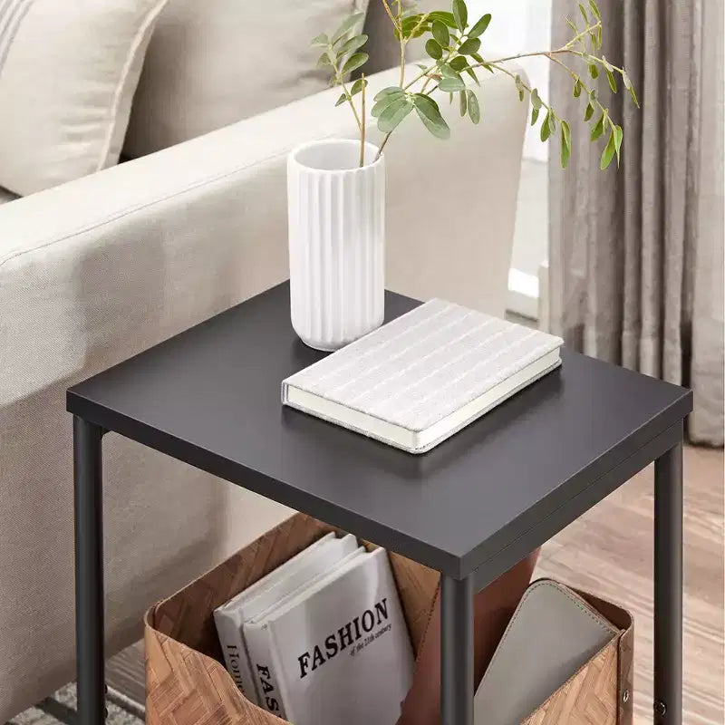 Table d'appoint industrielle étroite à 2 niveaux pour 1 personne, Noir / Greige & Noir / Marron rustique & Noir