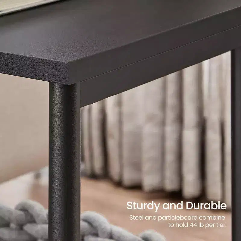 Table d'appoint industrielle étroite à 2 niveaux pour 1 personne, Noir / Greige & Noir / Marron rustique & Noir
