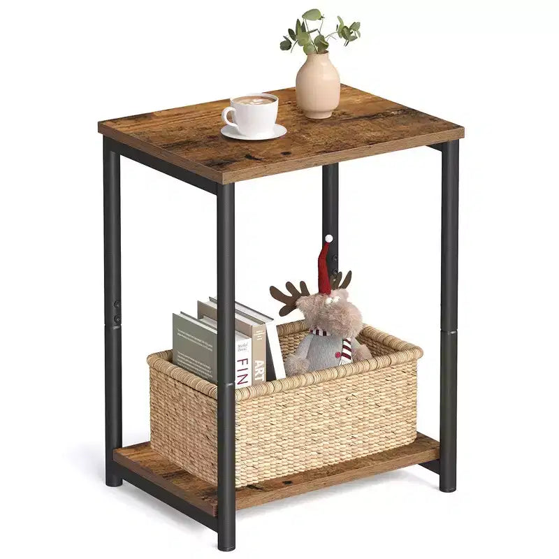 Table d'appoint industrielle étroite à 2 niveaux pour 1 personne, Noir / Greige & Noir / Marron rustique & Noir