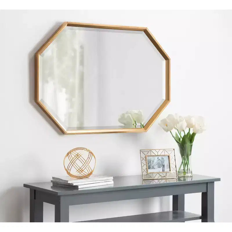 Miroir mural octogonal allongé noir et or – 38" x 26"