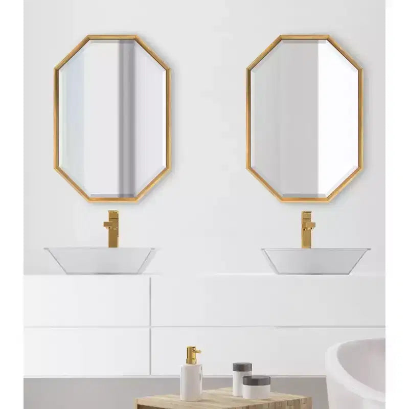Miroir mural octogonal allongé noir et or – 38" x 26"