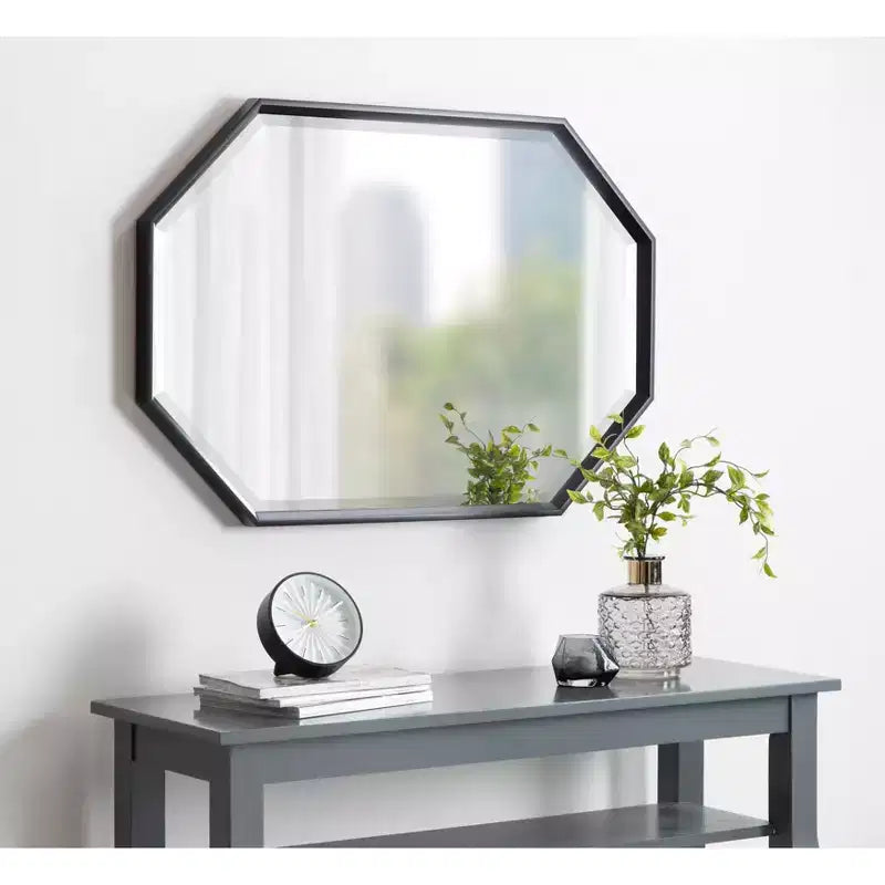 Miroir mural octogonal allongé noir et or – 38" x 26"