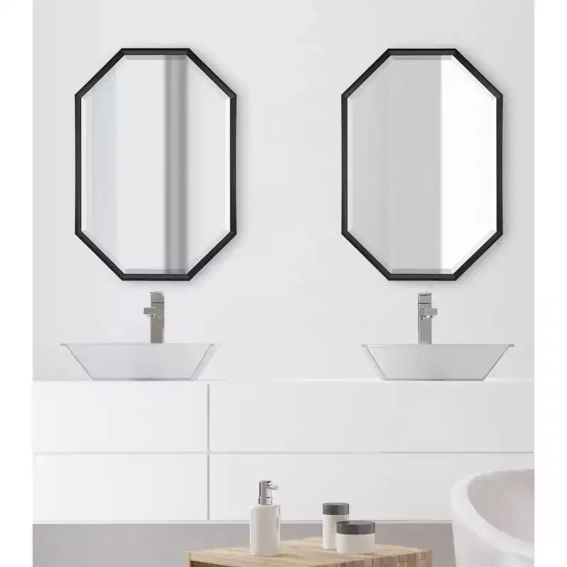 Miroir mural octogonal allongé noir et or – 38" x 26"