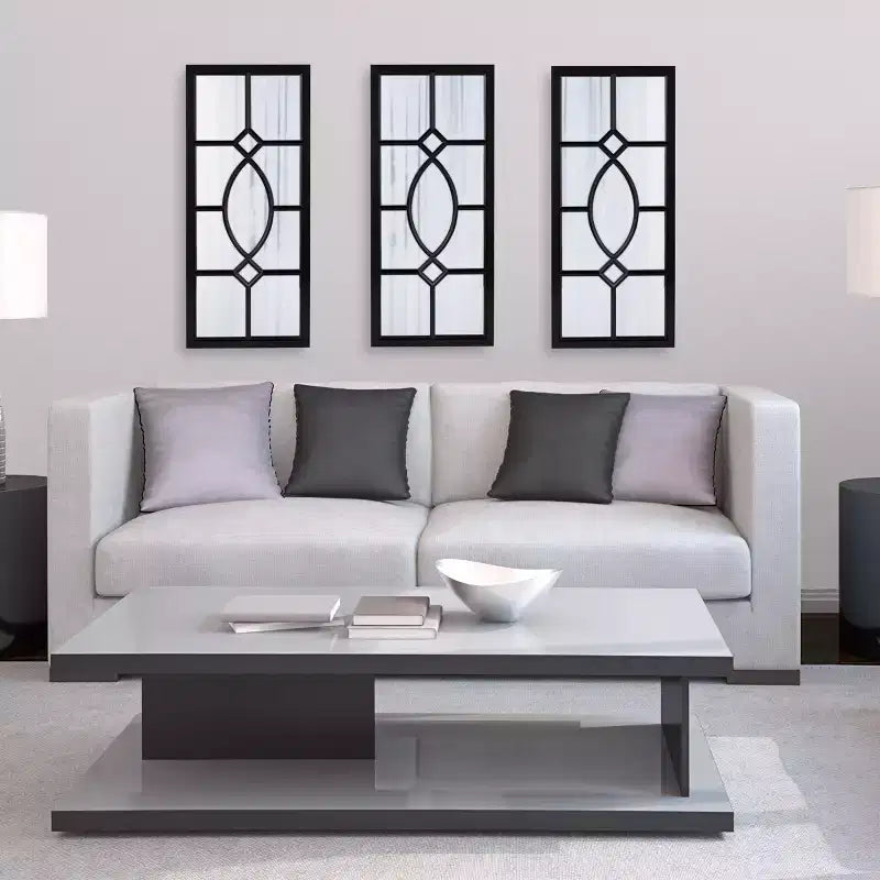 Miroir mural encadré noir / marron / blanc brillant, usage unique