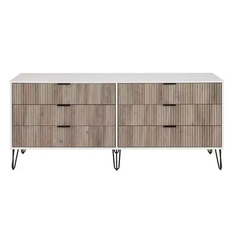 Commode double 6 tiroirs blanc/gris et gris pour 1 personne