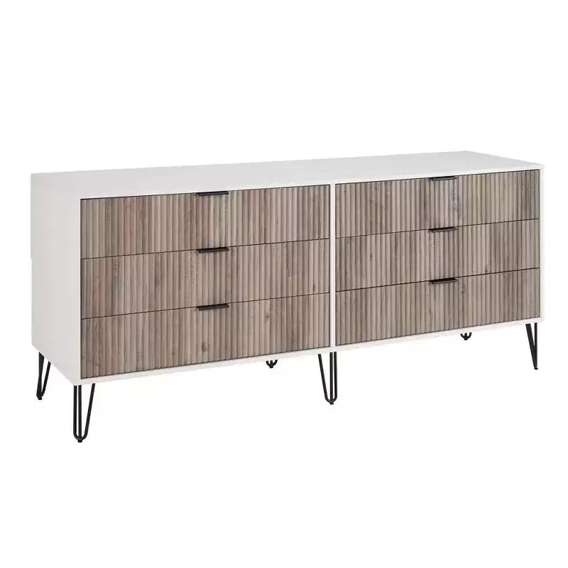Commode double 6 tiroirs blanc/gris et gris pour 1 personne