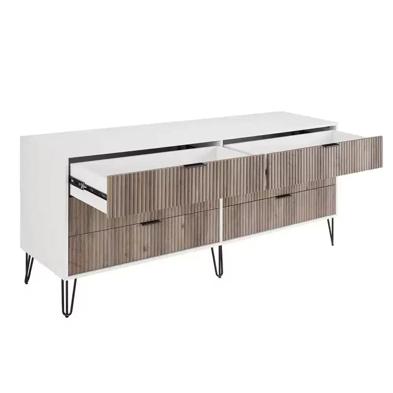 Commode double 6 tiroirs blanc/gris et gris pour 1 personne