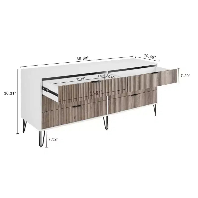 Commode double 6 tiroirs blanc/gris et gris pour 1 personne