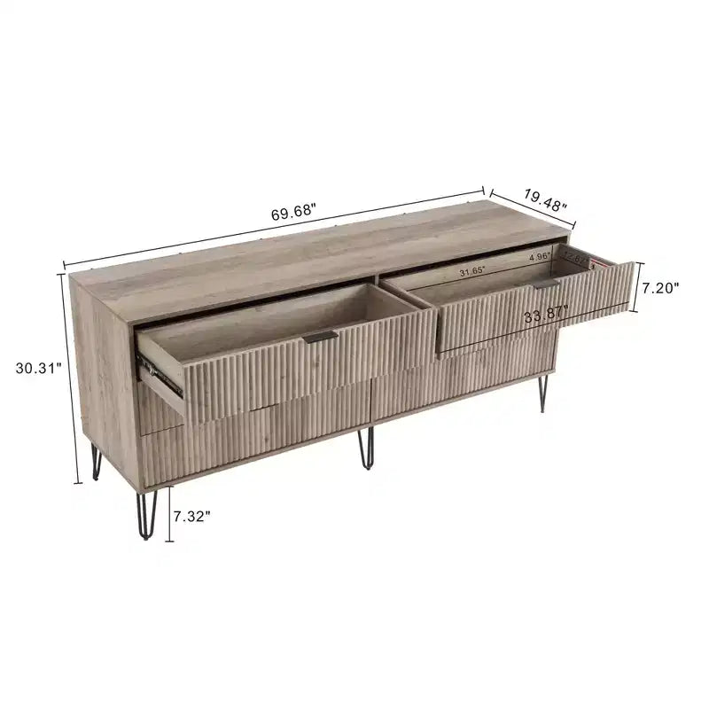Commode double 6 tiroirs blanc/gris et gris pour 1 personne
