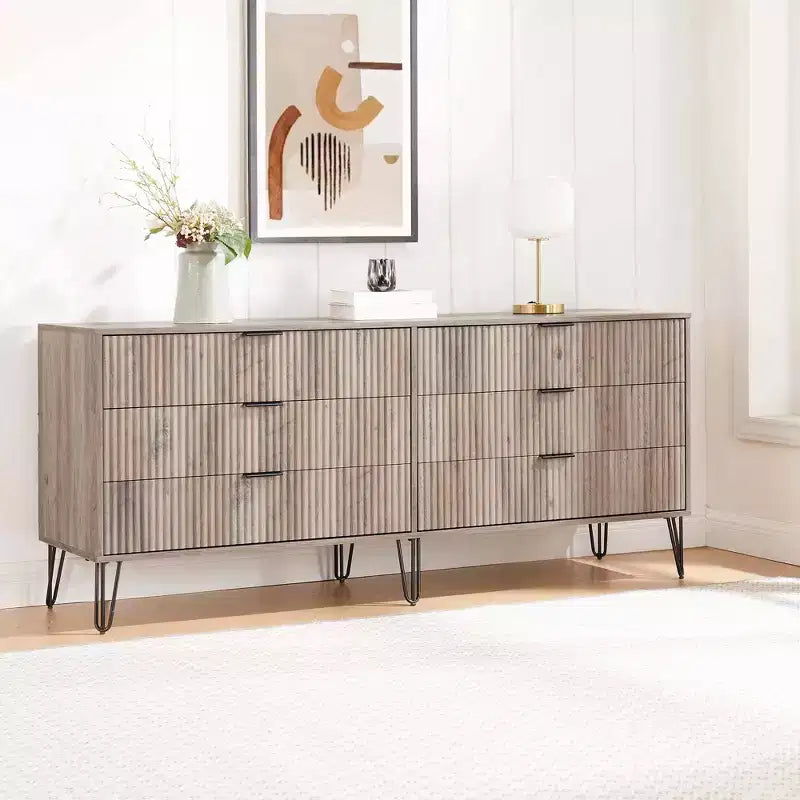 Commode double 6 tiroirs blanc/gris et gris pour 1 personne